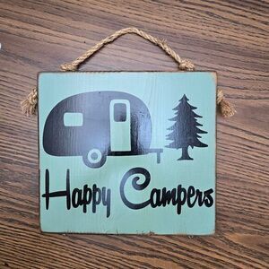 The Vintage Hammer Happy Campers Wood Sign Wall Decor Art 12" Square